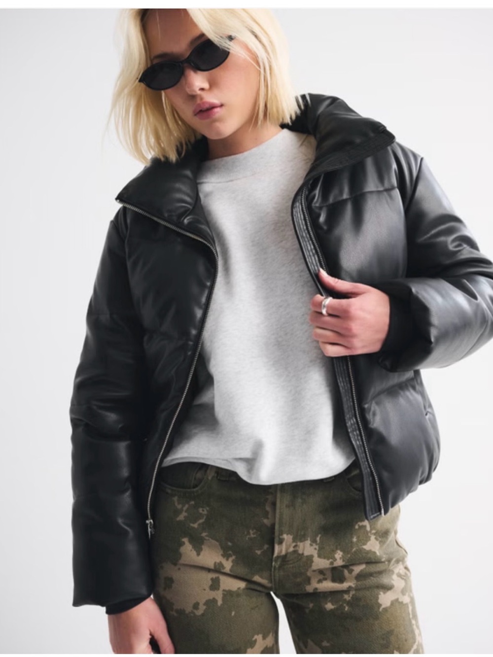 Abercrombie & Fitch Black Faux-Leather Puffer Jacket. No damage.